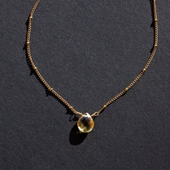 Citrine Pendant Necklace Gorgeous Everyday Necklace Waterproof Non-Tarnish Gold - Picture 3 of 12